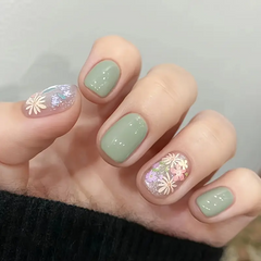Fresh Spring Green Floral Press-On Nails (24pcs)