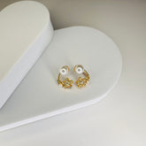 Chic 14K Plated Golden Petal Luxe Pearl Earrings