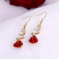 Scarlet Rose Rhinestone Dangle Earrings