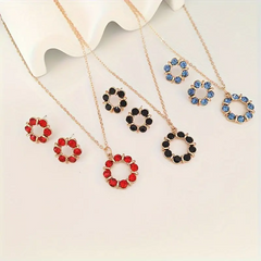 Eternal Grace: 14K Gold-Plated Circle Pendant Necklace and Earrings Set with Synthetic June Birthstone