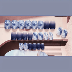Arctic Glow Press On Nails – Snowfall Blue & White Art (24PCs)