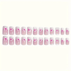 Blossom Gleam Press On Nails – Pink Floral & Sparkle Accents (24PCs)