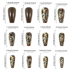 Golden Mocha Ballet Nails – Glossy Coffee with Floral Accents (24PCs)