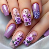Purple Floral Square Press-On Nails (24pcs)