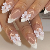 Sweet French Almond Press-On Nails with Faux Pearls (24pcs)