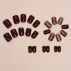 Burgundy Bling Glitter Square Nails (24pcs)