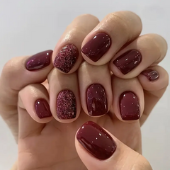 Burgundy Bling Glitter Square Nails (24pcs)
