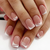Geometric Grace β 24pcs Nude French Square Nails with Patterns