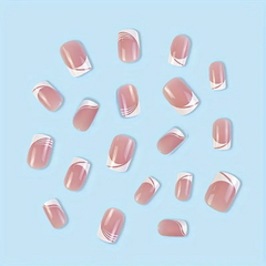 Geometric Grace – 24pcs Nude French Square Nails with Patterns