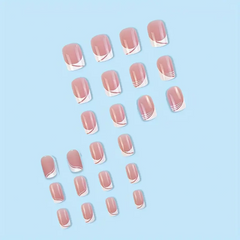 Geometric Grace – 24pcs Nude French Square Nails with Patterns
