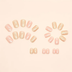 Twinkle Tips – Short Nude Pink Glitter French Press-Ons