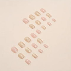 Twinkle Tips – Short Nude Pink Glitter French Press-Ons