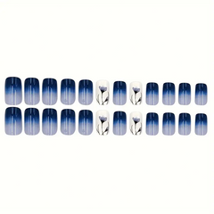 Ocean Bloom – 24pcs Blue Gradient Nails with Floral Accents