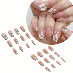 Floral Glitter Ballerina – 24pcs Long Press-On Nails