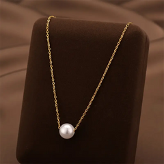 Golden Elegance Faux Pearl Pendant Necklace