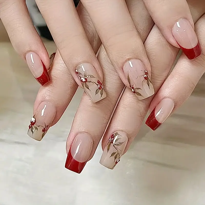 Chinese Elegance Acacia Red Bean Nail Stickers (24pcs)