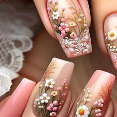 Pink 3D Floral Ballerina Press-On Nails (24pcs)