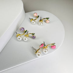 Ethereal Tulip Pearl Earrings Collection – Blush, Lavender, & Scarlet Elegance