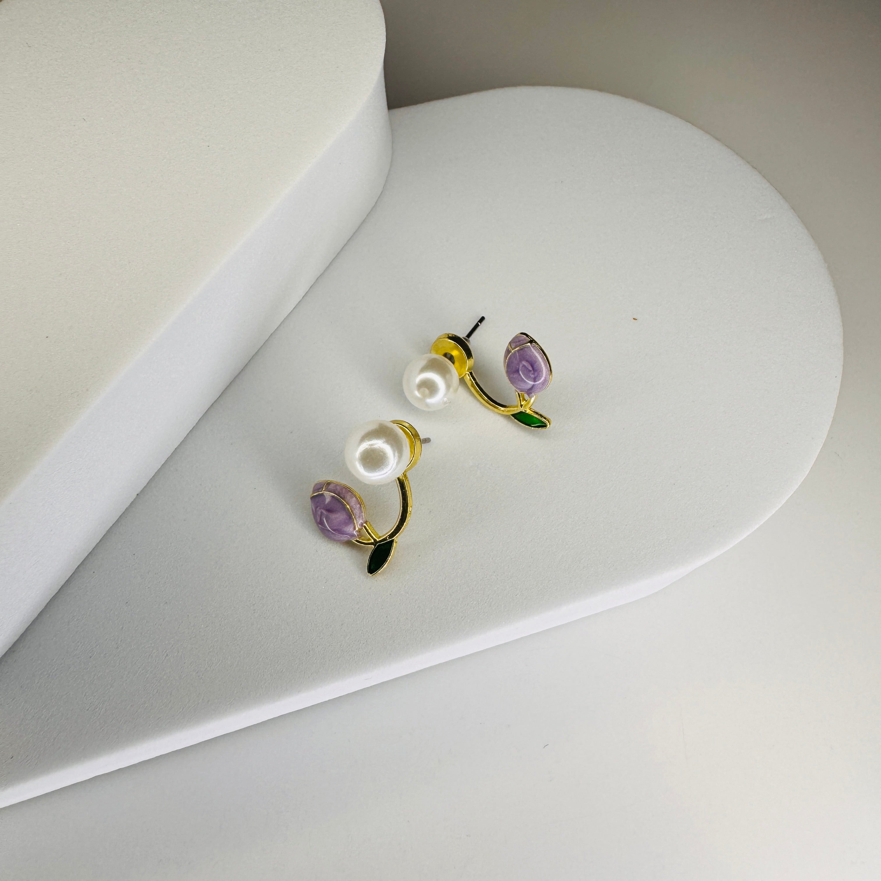 Ethereal Tulip Pearl Earrings Collection – Blush, Lavender, & Scarlet Elegance