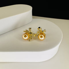 Pearl Bow Vintage Stud Earrings