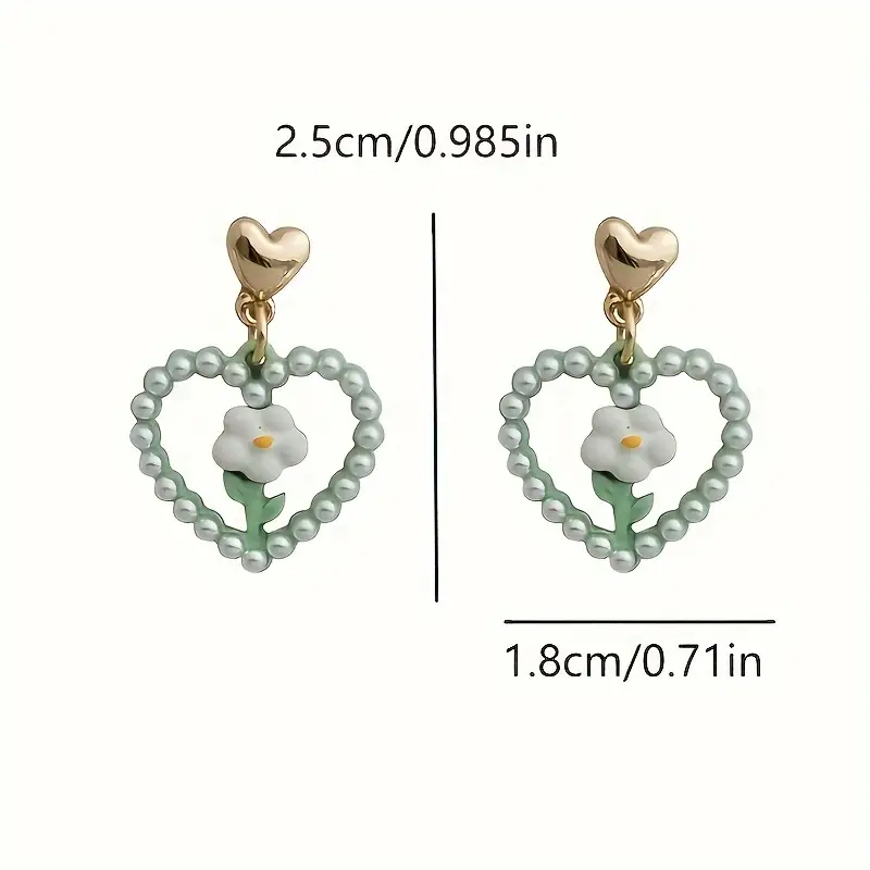 Chic Green Floral Heart Stud Earrings