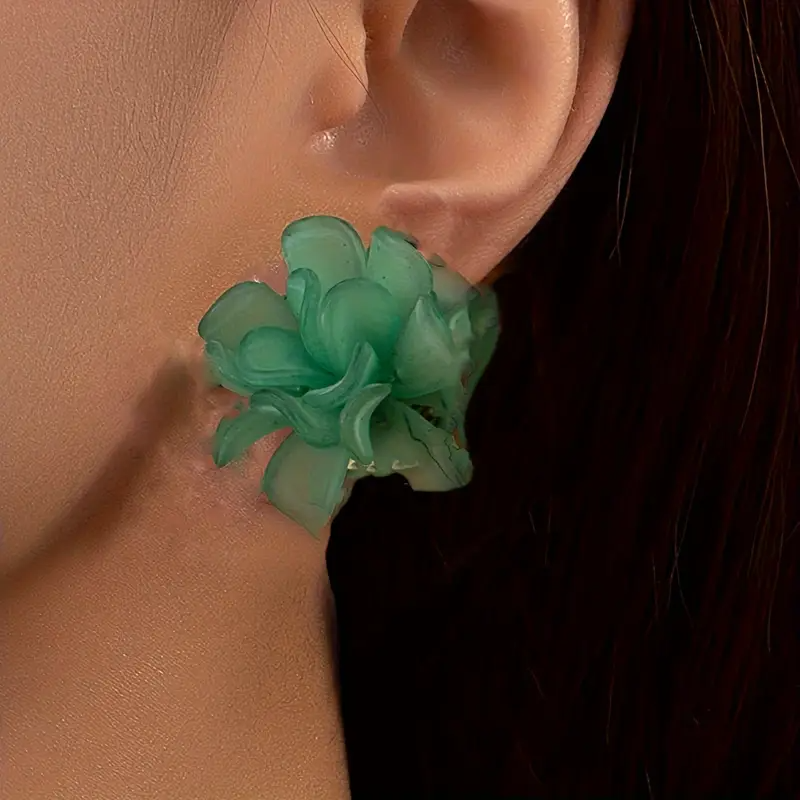 Elegant Acrylic Flower Stud Earrings (Green/Pink)