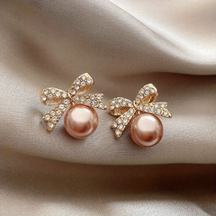 Pearl Bow Vintage Stud Earrings