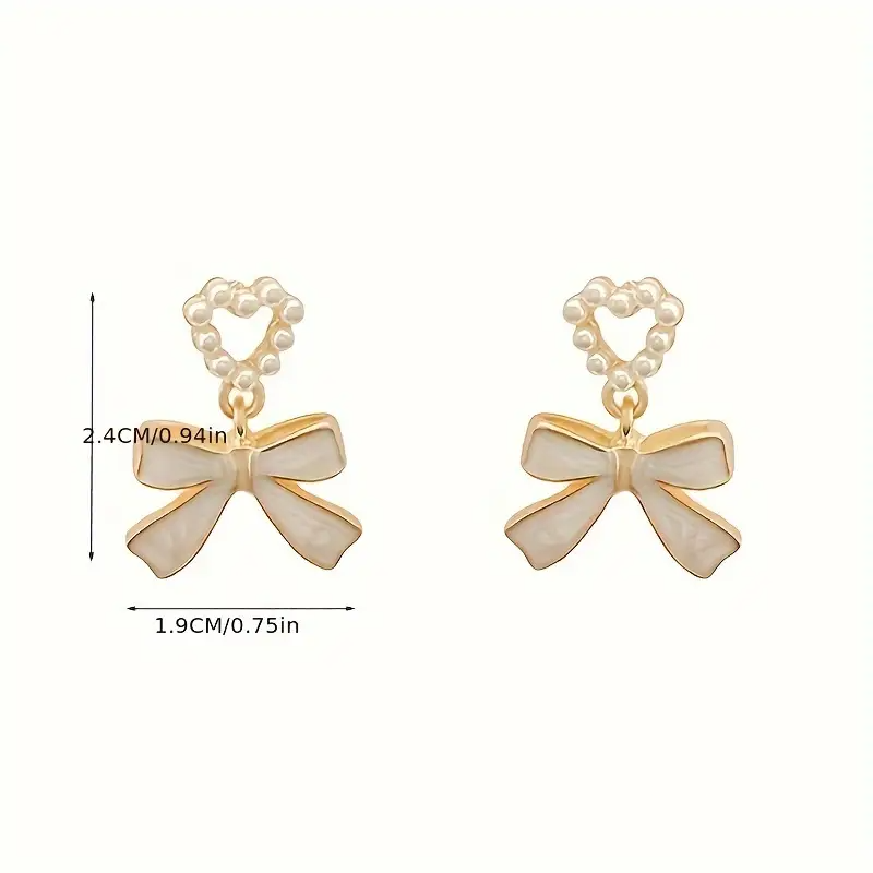 Pearl Heart & Bow Drop Earrings