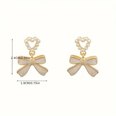 Pearl Heart & Bow Drop Earrings