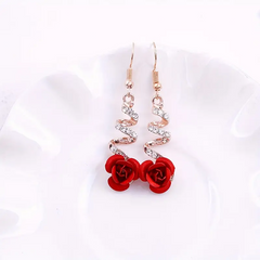 Scarlet Rose Rhinestone Dangle Earrings