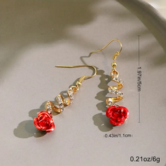 Scarlet Rose Rhinestone Dangle Earrings
