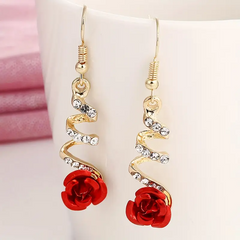 Scarlet Rose Rhinestone Dangle Earrings