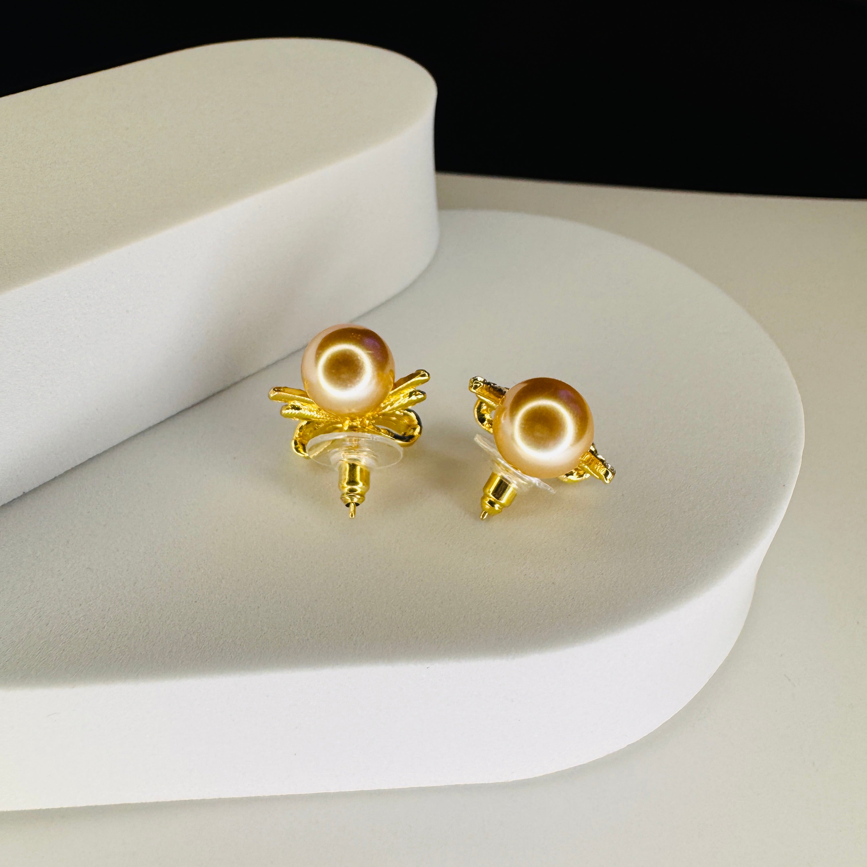 Pearl Bow Vintage Stud Earrings