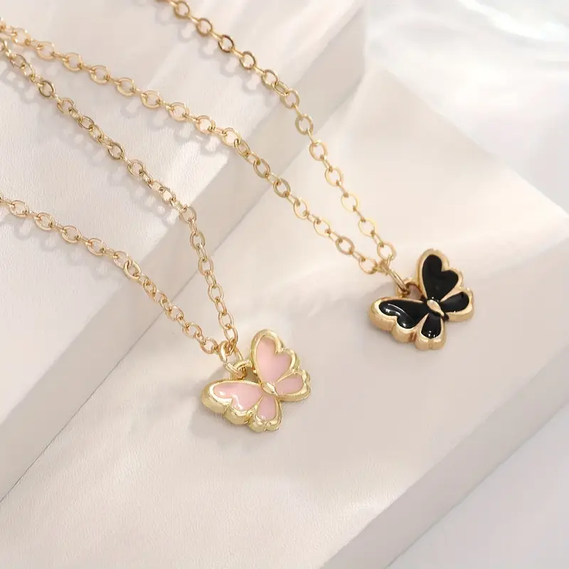 Whimsical Butterfly: 18K Gold-Plated Pink Faux Pearl Necklace, Bracelet, Ring & Earrings Set