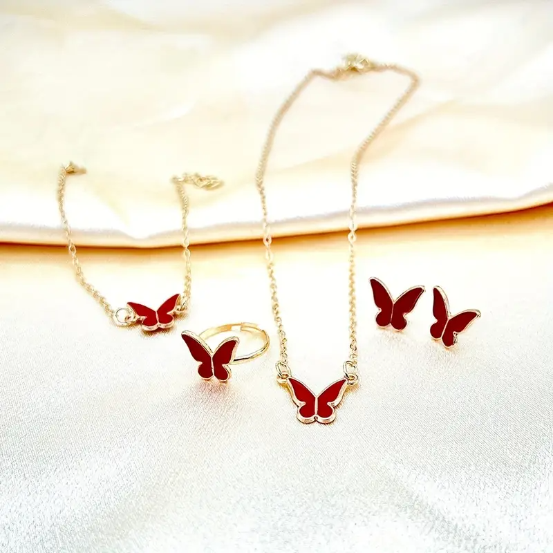 Sweet Charm: Elegant Butterfly Enamel Necklace Set – Simple Chic Japanese & Korean Style