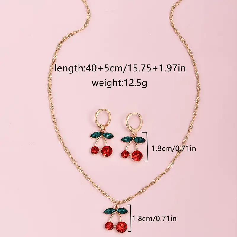 Cherry Blossom Crystal: Sweet Cherry Pendant Necklace & Earrings Set