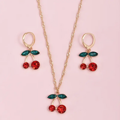 Cherry Blossom Crystal: Sweet Cherry Pendant Necklace & Earrings Set