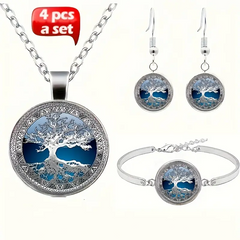 Celtic Tree of Life Glass Cabochon Jewelry Set (4pcs)