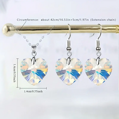 Romantic Blue Heart Crystal Necklace & Earrings Set