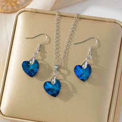 Romantic Blue Heart Crystal Necklace & Earrings Set