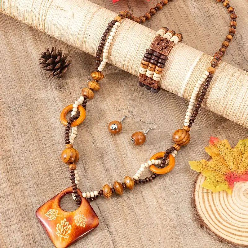 Wooden Beaded Boho Jewelry Set (3pcs)