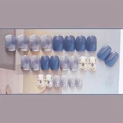 Blue Bliss Tulip Gradient Press On Nails – Romantic Vibes (24PCs)