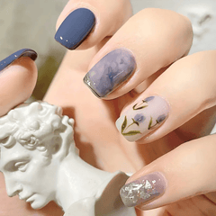 Blue Bliss Tulip Gradient Press On Nails – Romantic Vibes (24PCs)