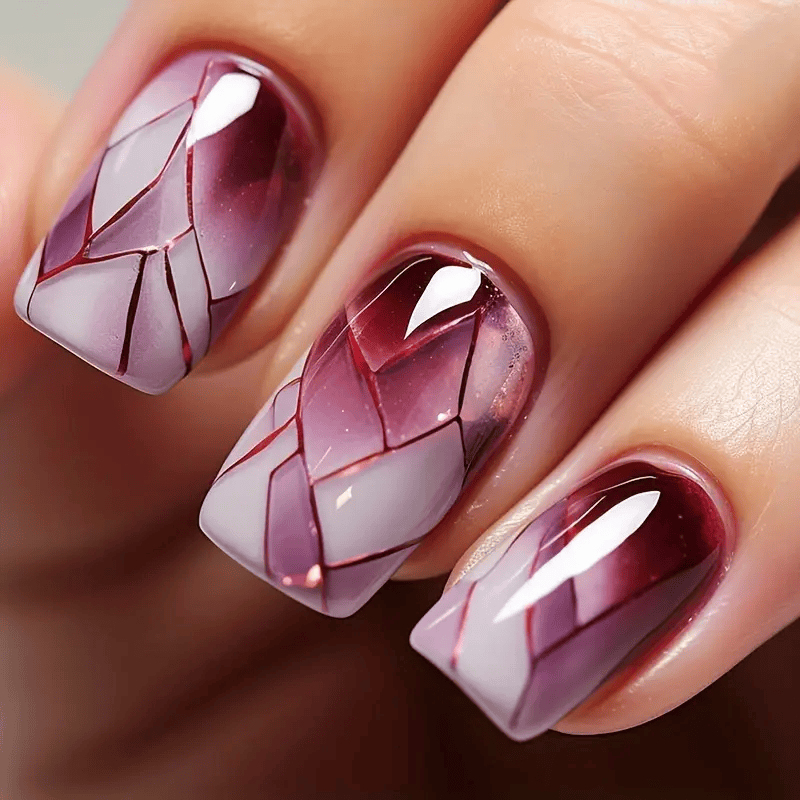 Lavender Luxe French Nails – Rhombus Gradient Design (24PCs)