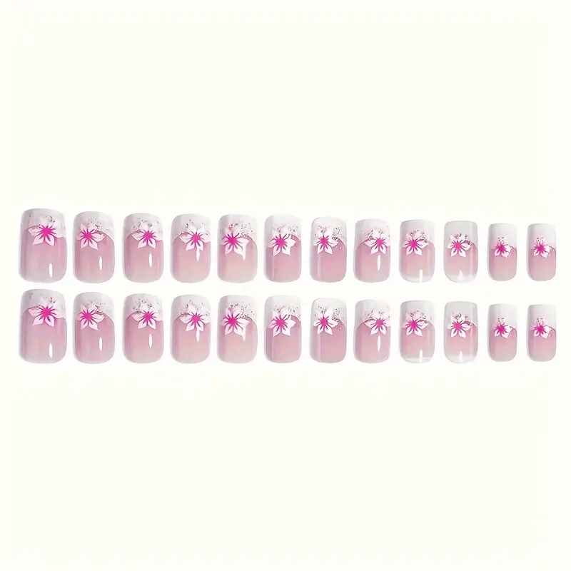 Blossom Gleam Press On Nails – Pink Floral & Sparkle Accents (24PCs)