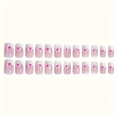 Blossom Gleam Press On Nails – Pink Floral & Sparkle Accents (24PCs)