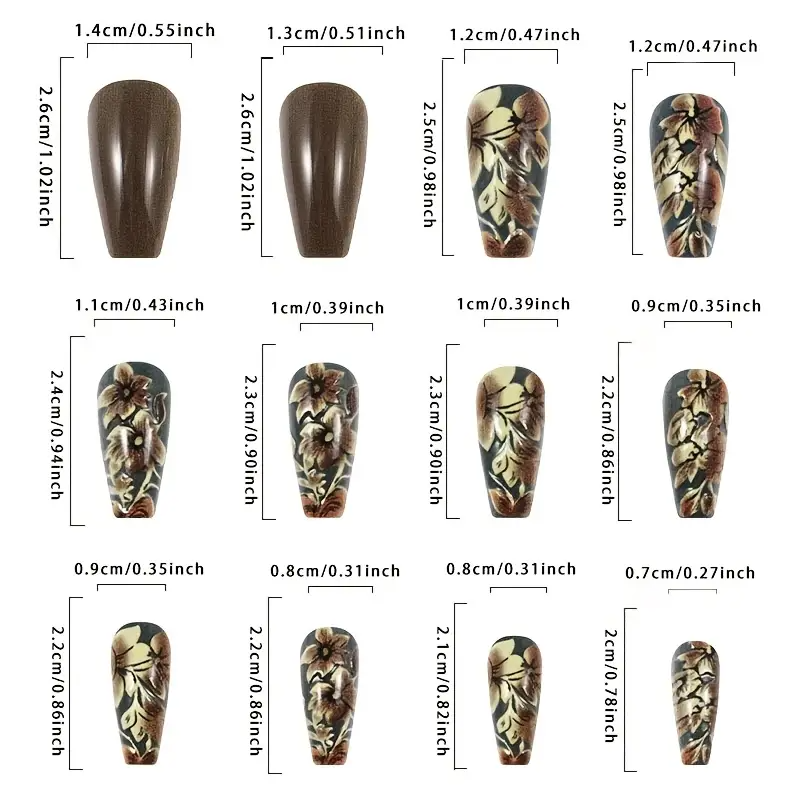 Golden Mocha Ballet Nails – Glossy Coffee with Floral Accents (24PCs)