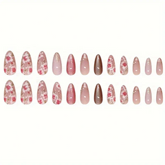 Peach Bloom Cat Eye Nails – Floral Medium Square Press-On (24PCs)