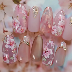 Peach Bloom Cat Eye Nails – Floral Medium Square Press-On (24PCs)