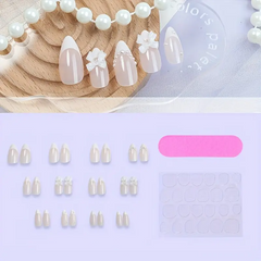 Sweet French Almond Press-On Nails with Faux Pearls (24pcs)